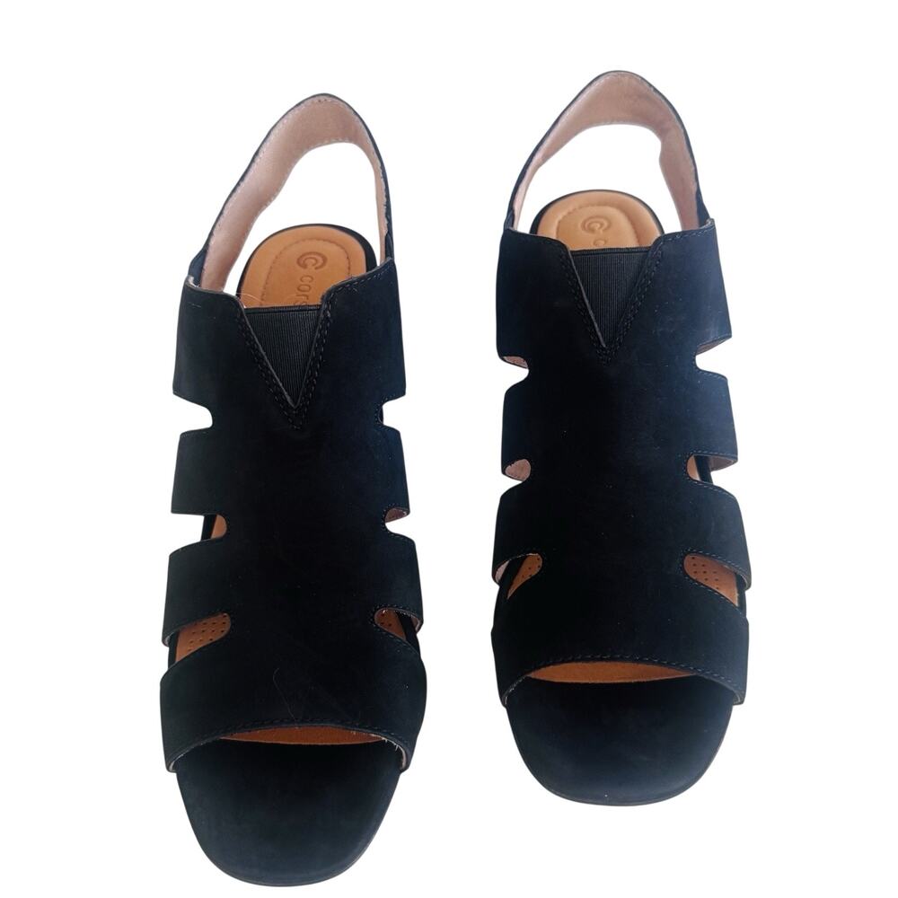 New Corso Como Madelina Black Caged Sandals Soft Nubuck Heels Shoes 9M Comfort